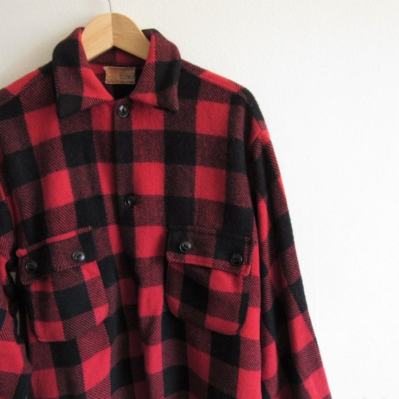 Vintage Moncton Wool Red and Black Buffalo Plaid Shirt Jacket - Picture 8 of 9